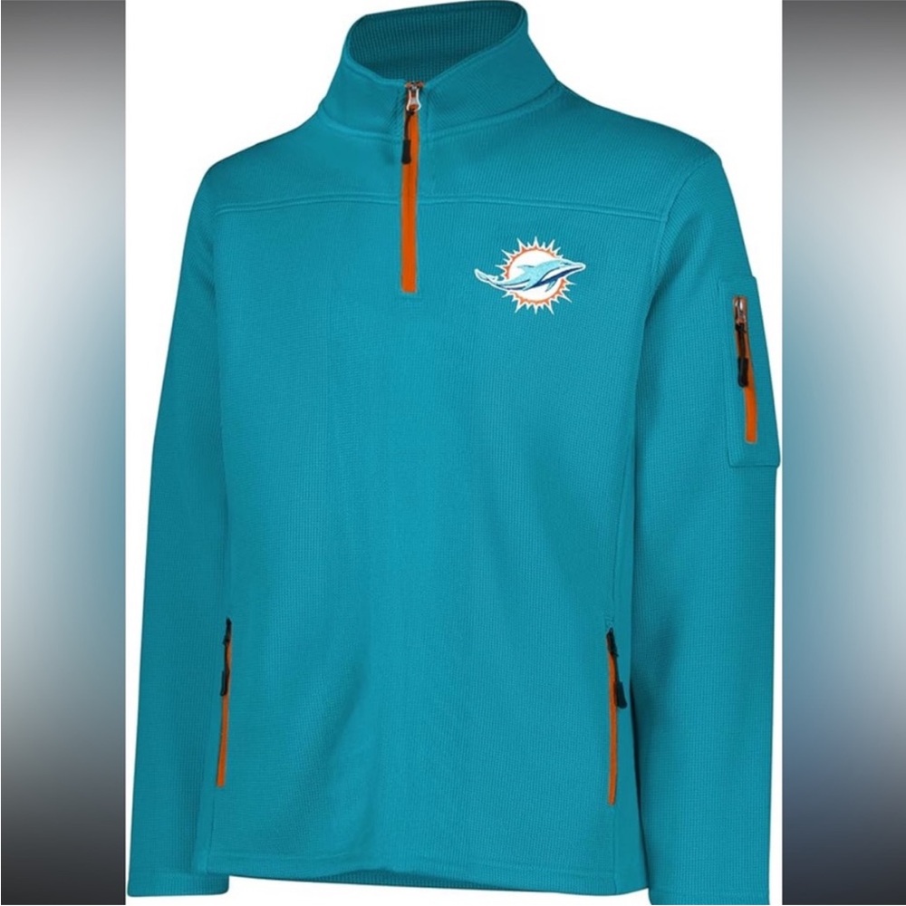 NFLOfficial Adult Miami Dolphins pullover sweatshirt, zipper pockets